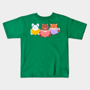 Rabbit Bear Fox Reading Kids T-Shirt